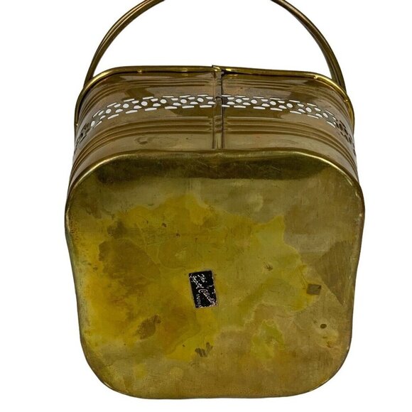 Solid Brass Square Pierced Ribbed Basket From India Decorative Container - Picture 8 of 9